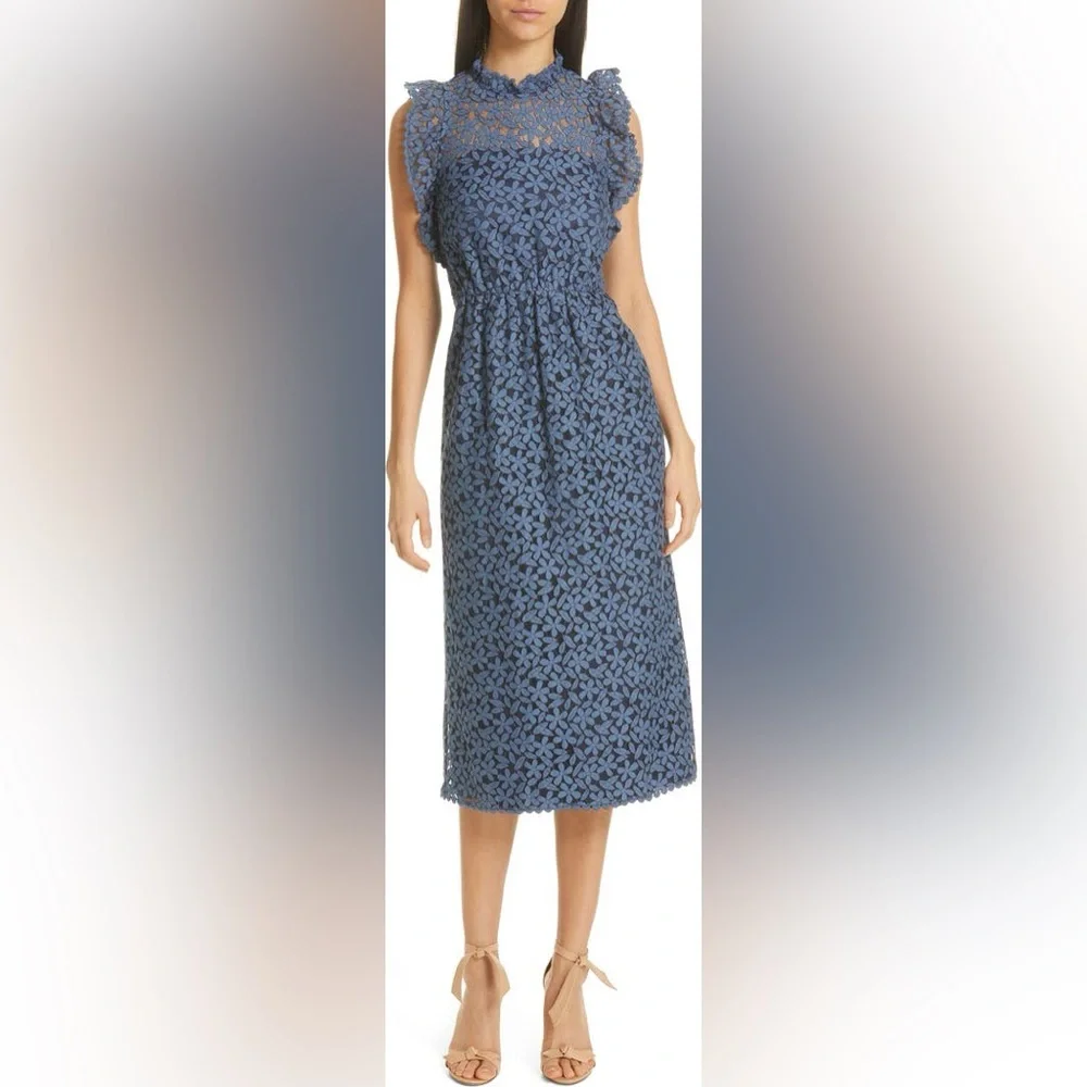 Kate Spade Blue‎ Halter Flutter Sleeve Midi Dress